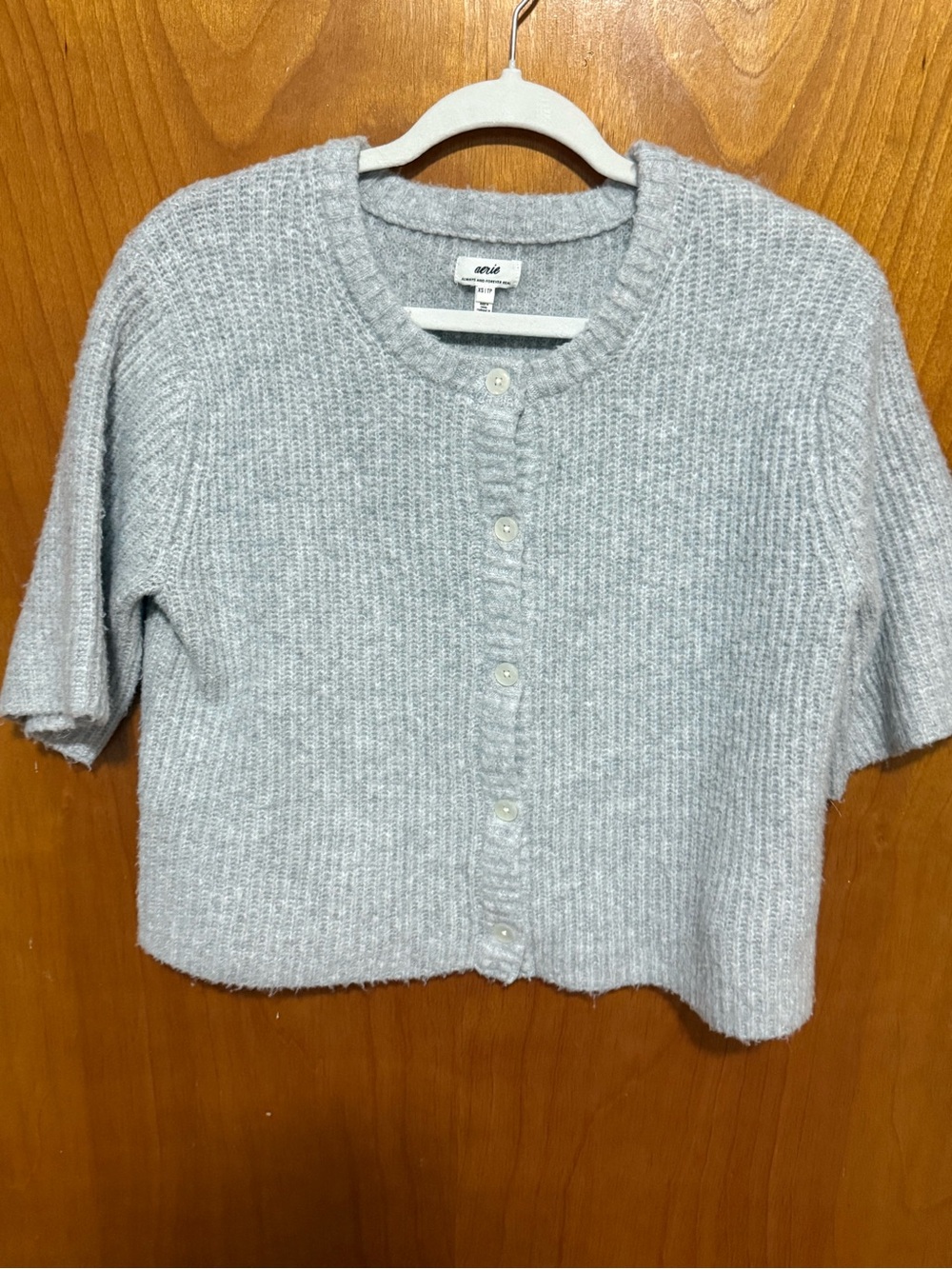 aerie Light Gray Short-Sleeve Button Cardigan